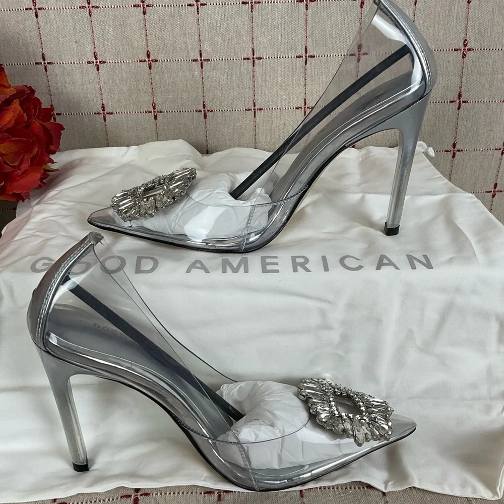 Good American 'CINDER-F*CKING-RELLA' Clear PUMP Size 5 GLASS002 New Stiletto - Picture 2 of 6